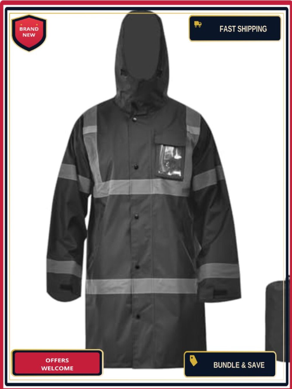 High Visibility Rain Jacket Trench Coat Waterproof ANSI Class 3 Safety